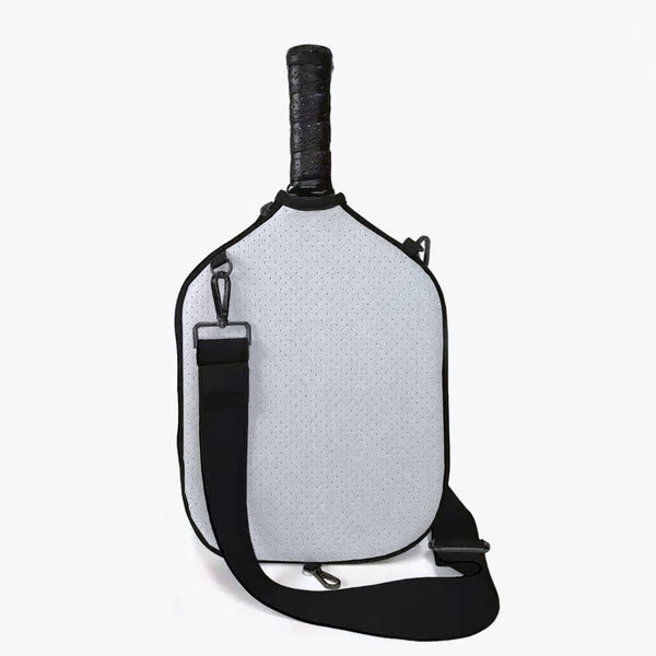 Grey Neoprene Pickleball Paddle Cover – Waterproof Side Pocket Design, Shoulder Bag Style