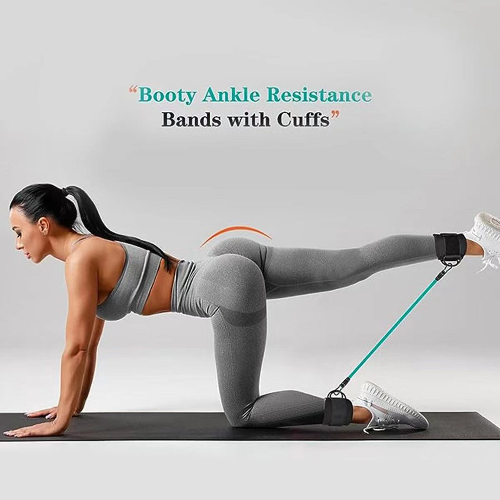 Pink Black Snap Resistance Bands Set with Ankle Straps for Glute Kickbacks & Leg Workouts (10-30lbs)