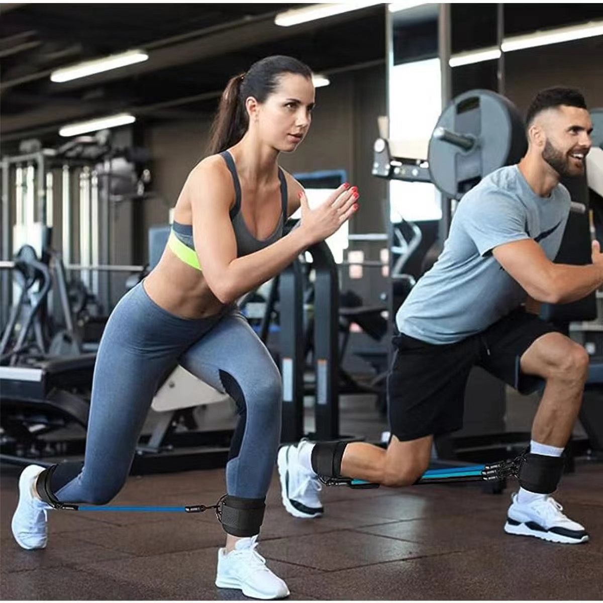 Red-blue-green  Silver SnapResistance Bands Set with Ankle Straps for Glute Kickbacks & Leg Workouts (10-30lbs)