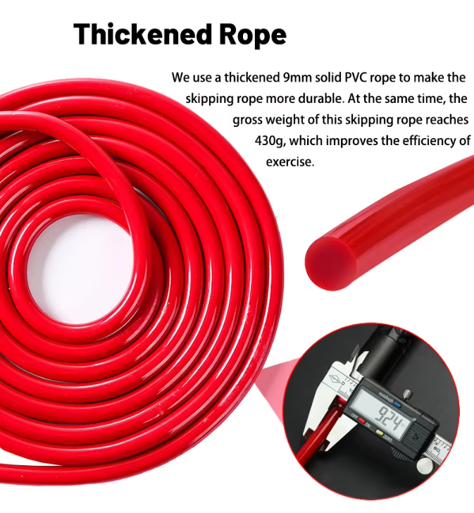 Black Weighted Jump Rope for Workout Fitness - Thick 9mm Cable for Intense Fitness, Strength & Cardio Workout