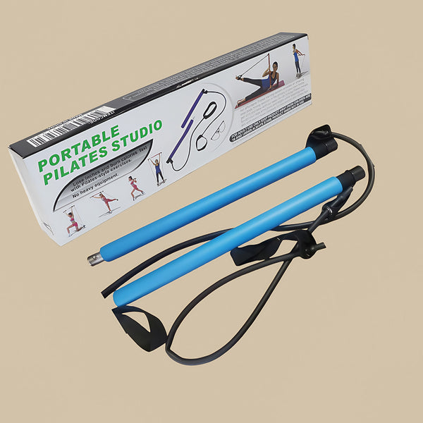 Blue Portable Pilates Bar Kit with Resistance Bands Detachable Toning Stick for Home Gym Yoga & Stretching - Durable Metal Core