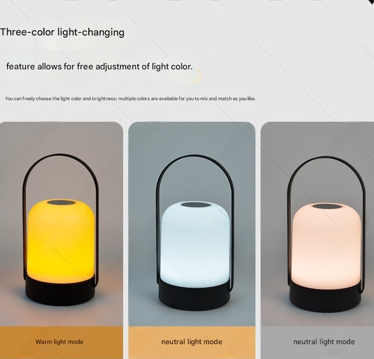 Black Portable LED Table Lamp Rechargeable Touch Dimmable Lantern 3 Colour Modes Night Light for Bedroom Camping Outdoor Dining 20cm