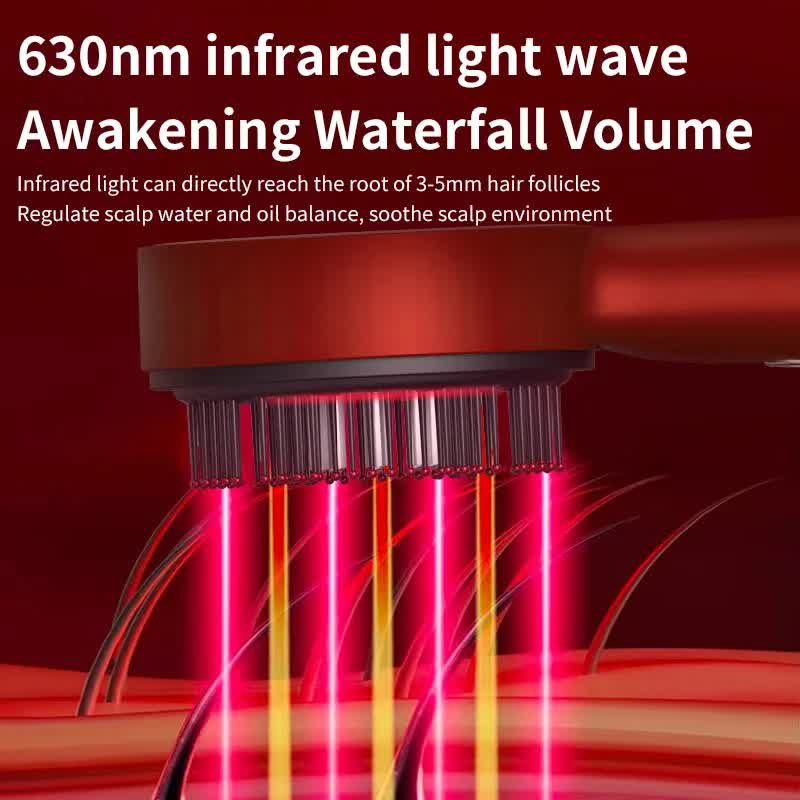 Red Luxury Red-Light Therapy Electric Scalp Massager Comb with Liquid Applicator - 3 Modes Vibration for Hair Growth & Relaxation