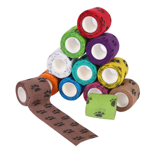 Pet Medical Therapy Self Adhesive Bandage Set(12 Volumes：5CM*4.5M) - Elastic Cute First Aid for Dogs and Cats & Humans, 12 Paw Colors