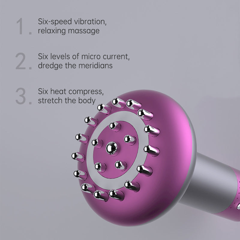 White Electric Meridian Brush Massager - 6-in-1 Handheld Device with Vibration, Microcurrent, and Heat Therapy