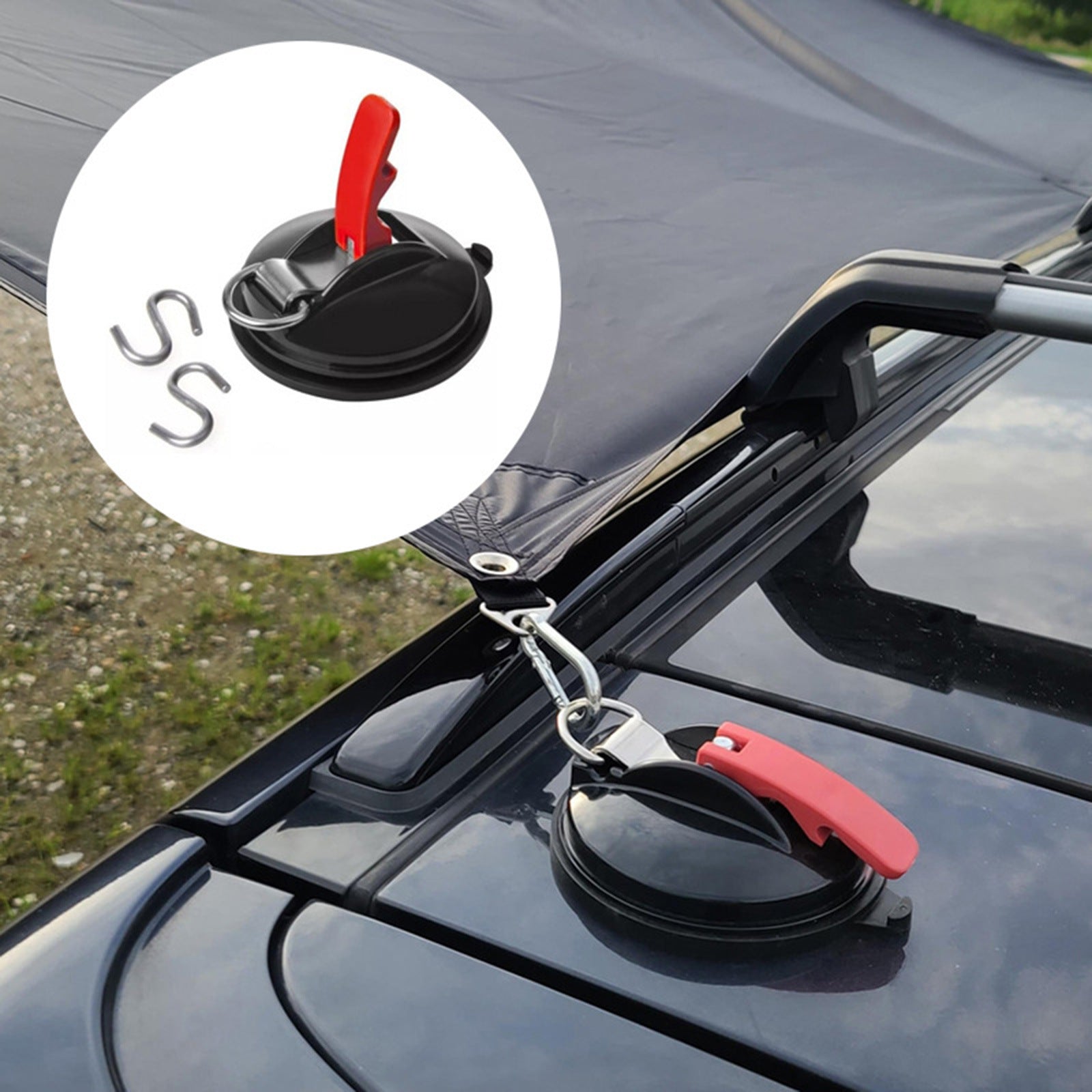 4 Pack Deep blue dial + black buckle Heavy Duty Suction Cup Anchors with S-Hooks for Car Side Awnings and Camping Tarps Multifunctional Tie Down Points for Outdoor Road Trips 10kg Capacity