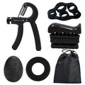 Black 5 in 1 Hand Grip Strengthener Kit Adjustable Resistance Finger Stretcher Stress Relief Ball and Grip Ring for Rehabilitation and Muscle Building