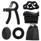 Black 5 in 1 Hand Grip Strengthener Kit Adjustable Resistance Finger Stretcher Stress Relief Ball and Grip Ring for Rehabilitation and Muscle Building