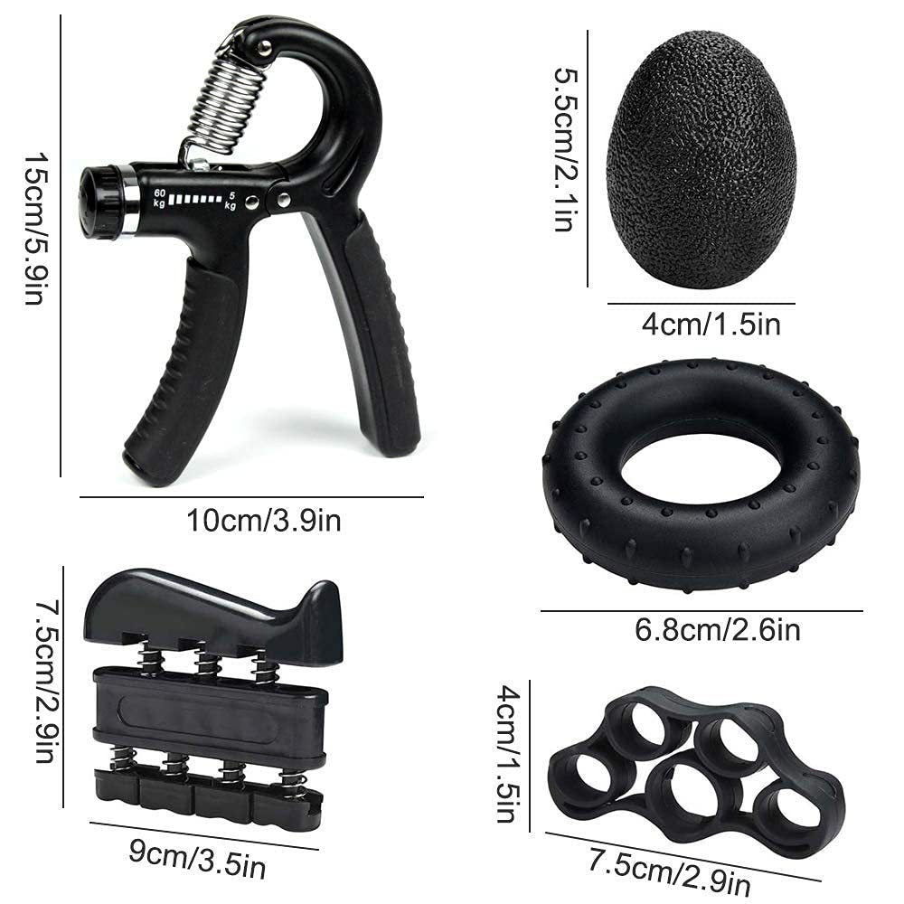 Blue 5 in 1 Hand Grip Strengthener Kit Adjustable Resistance Finger Stretcher Stress Relief Ball and Grip Ring for Rehabilitation and Muscle Building
