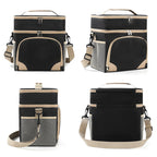 Grey Dual Layer Insulated Lunch Bag 12L Large Capacity Cooler Tote with Adjustable Strap Leakproof Thermal Food Carrier for Work Picnic and Camping