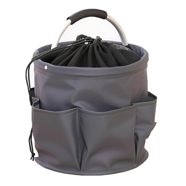 Grey Multi-Function Collapsible Storage Basket with Drawstring Closure Portable Cleaning Caddy and Picnic Organiser Bag with Multiple Pockets