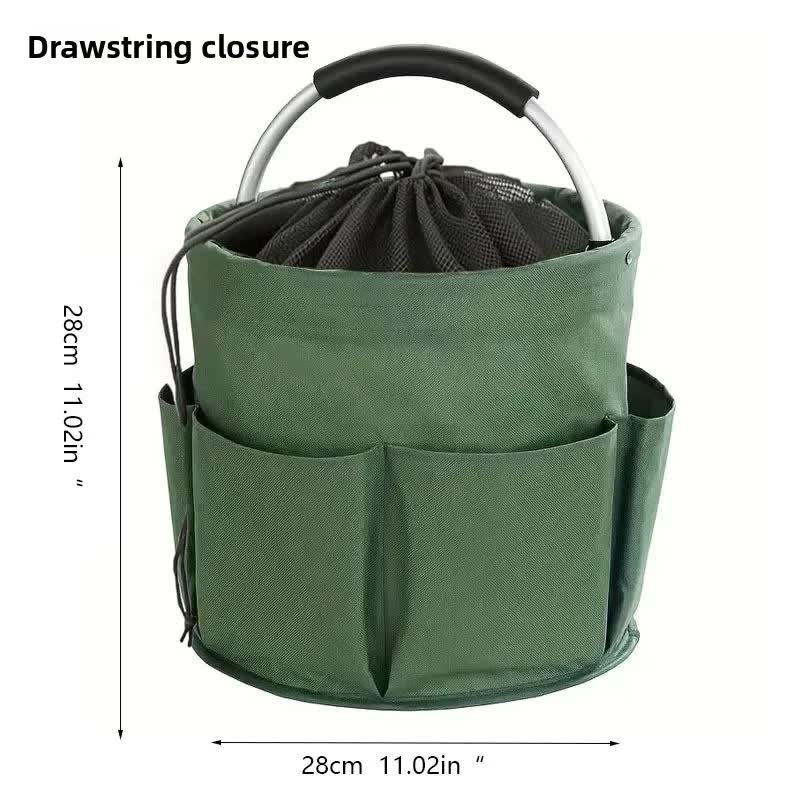 Grey Multi-Function Collapsible Storage Basket with Drawstring Closure Portable Cleaning Caddy and Picnic Organiser Bag with Multiple Pockets