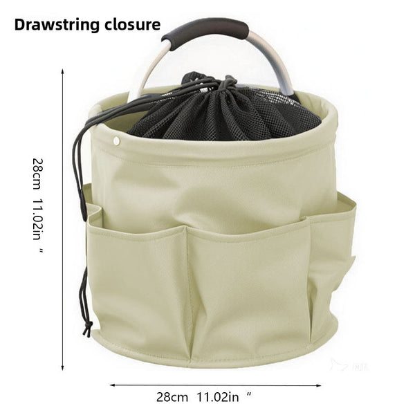 Apricot color Multi-Function Collapsible Storage Basket with Drawstring Closure Portable Cleaning Caddy and Picnic Organiser Bag with Multiple Pockets