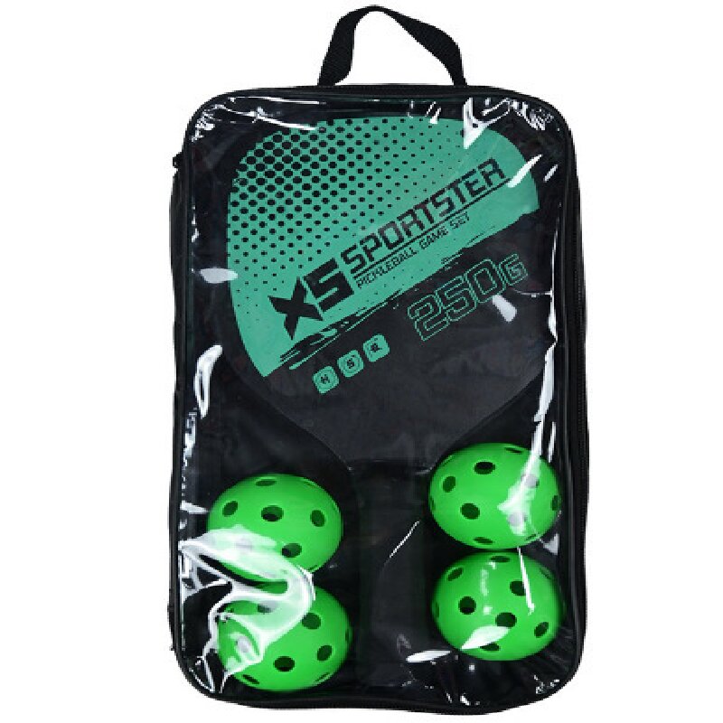 Green Pickleball Paddles Set of 2 Lightweight Wood Rackets with 4 Pickleballs and Carry Bag Outdoor Sports Equipment for Beginners