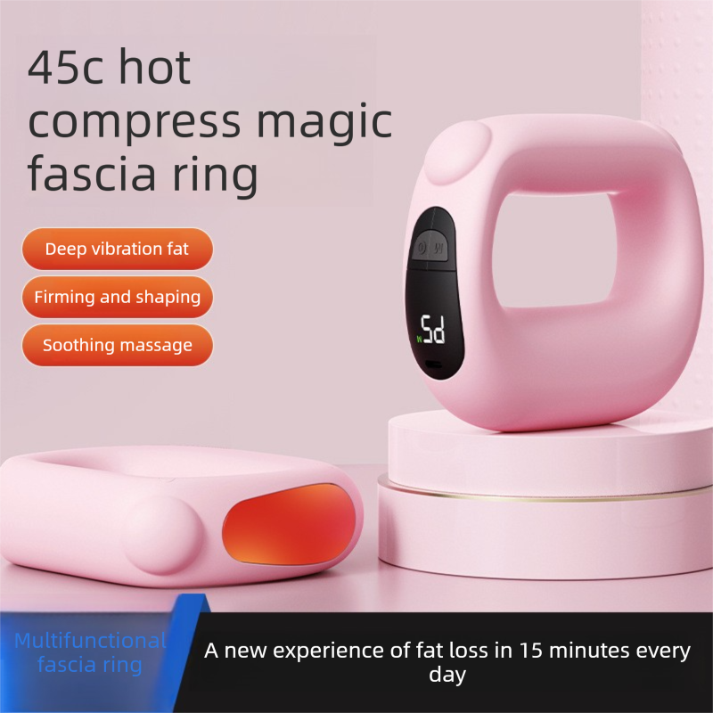 Pink Portable Fascia Massage Ring Vibration Massager with Heat and LED Display for Muscle Relaxation and Body Shaping