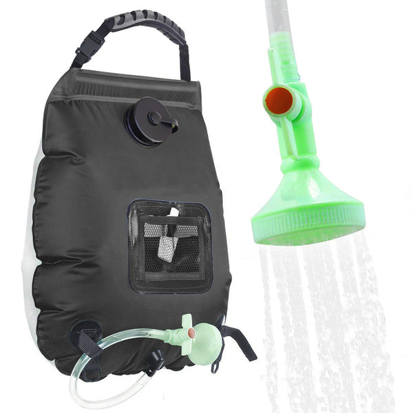 Black Portable Solar Camping Shower Bag 20L 5 Gallon Water Capacity Outdoor Bathing Bag with Removable Hose and Shower Head