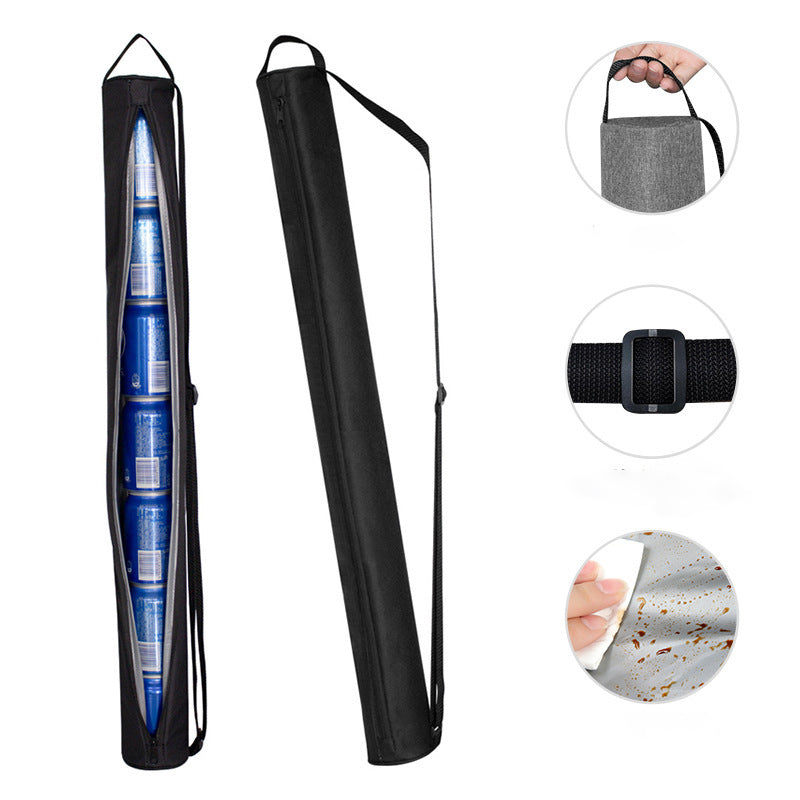 Black Insulated Golf Beer Cooler Bag Cylindrical Tube Design with PEVA Lining 25cm Portable Crossbody Shoulder Strap for Australian Golf and BBQs