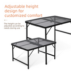 Portable Folding Camping Table 60x40cm - Adjustable Height Heat Resistant Mesh Top - Lightweight Aluminum Outdoor BBQ & Picnic Stand