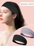 2 Pack Sports Headband with Silicone Sweat Guide Non-Slip Moisture Wicking Hair Band for Running Yoga Gym Fitness Quick Dry Breathable (Black & Purple)