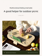 Collapsible Picnic Basket with Mini Table Lid Portable Folding Storage Crate with Cup Holders and Phone Stand Multi-Functional Outdoor Camping Sink Basin Khaki