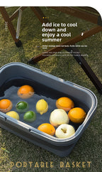 Collapsible Picnic Basket with Mini Table Lid Portable Folding Storage Crate with Cup Holders and Phone Stand Multi-Functional Outdoor Camping Sink Basin Green