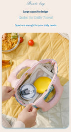 Insulated Lunch Bag Tote Fashion Graffiti Print with Soft Padded Handle Waterproof Thermal Cooler Bento Case for Work School and Picnics Blue with Pink Handle