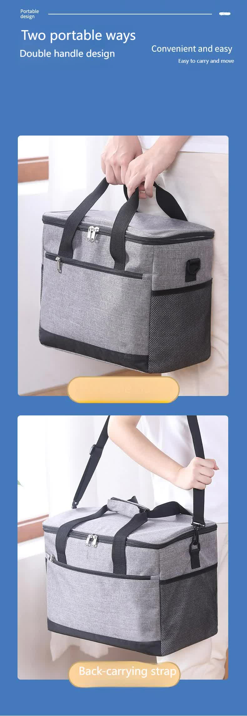 Large 18L Insulated Cooler Bag - Leakproof Thermal Lunch Tote with Shoulder Strap - Heavy Duty Grey Picnic Box for Beach, Camping & Work