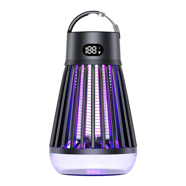 2-in-1 Rechargeable Mosquito Zapper & Camping Lantern - 2000V Electric Insect Killer with Smart Digital Display - 2000mAh Battery Portable Bug Trap for Outdoor Tent Patio & Home - IPX5 Waterproof - Black