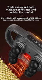 6-Head Deep Tissue Percussion Massager - Cordless Electric Muscle Gun with Red Light Therapy - 9 Speed Dual Handle Body Relaxer for Back & Legs - Ivory White