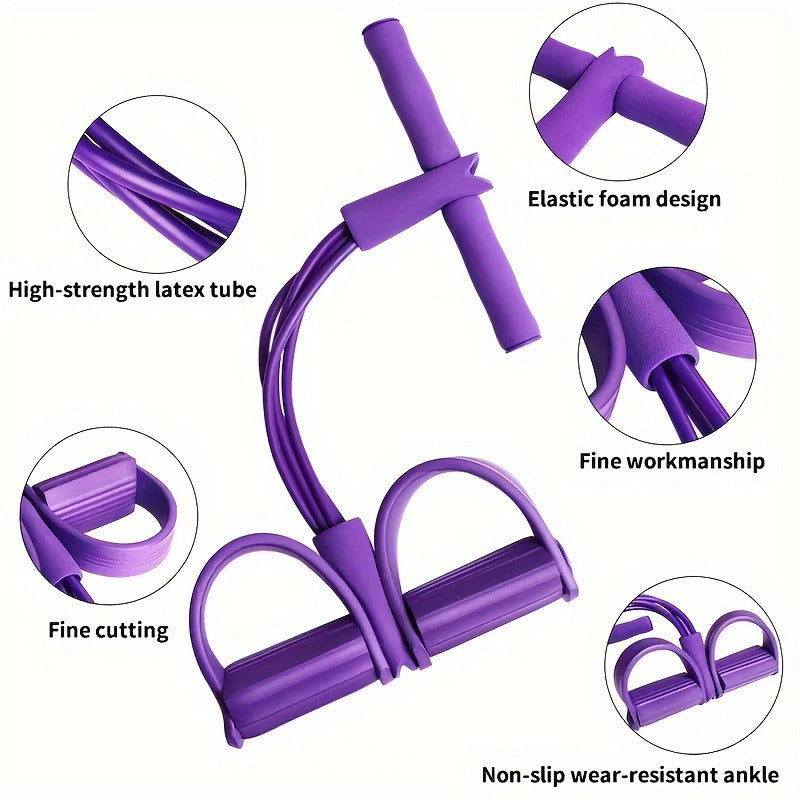 2 PCS Upgraded 6-Tube Pedal Resistance Band & Figure 8 Pull Rope Set Blue Elastic Tummy Trimmer for Home Gym Workout