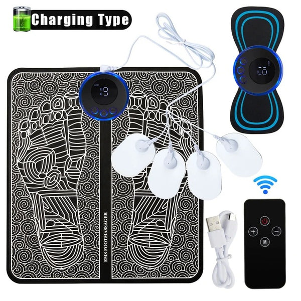 EMS Foot Massager Mat With Neck Patch + 4 Adhesive Pads