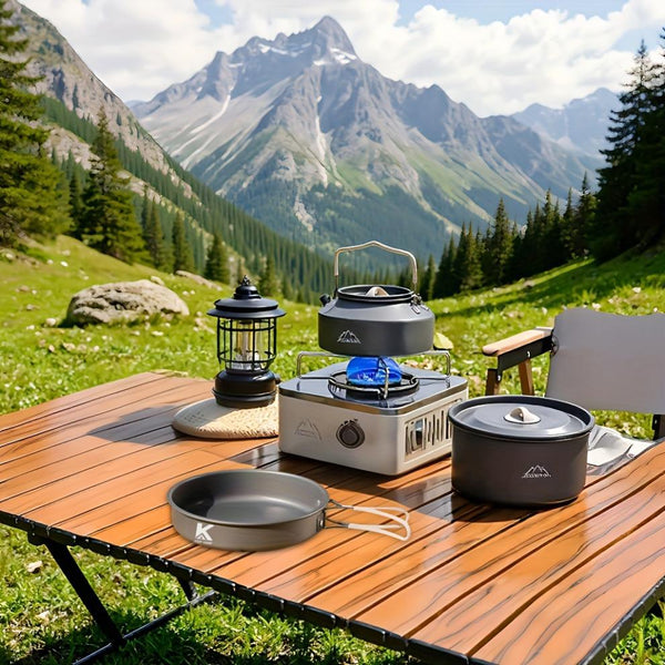 Portable & Foldable Outdoor Cookware Set - Lightweight Camping Pot, Pan, Kettle & Tableware for Hiking, Backpacking, and Travel