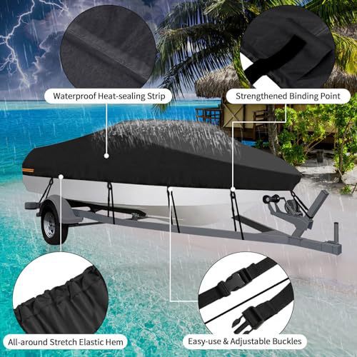 Black Heavy-Duty V-Hull Shield for 11 to 13 FT Yachts - All-Weather Water / Dust / UV Resistant 190T Silver Coated  Marine Protector