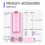 Pink Multi-functional Core Training Board with Digital Timer and Resistance Bands Foldable Fitness Panel for Home Abdominal and Pilates Workouts Solution