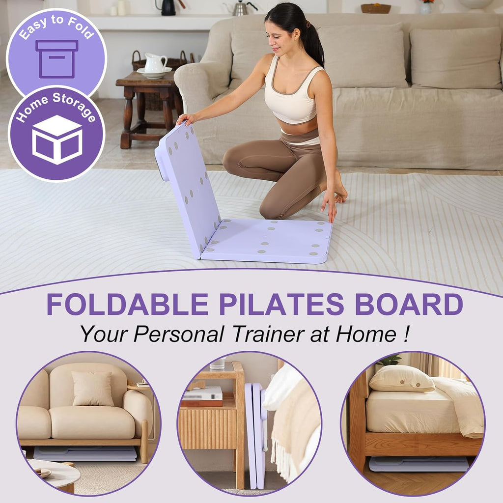 Grey Multi-functional Core Training Board with Digital Timer and Resistance Bands Foldable Fitness Panel for Home Abdominal and Pilates Workouts Solution