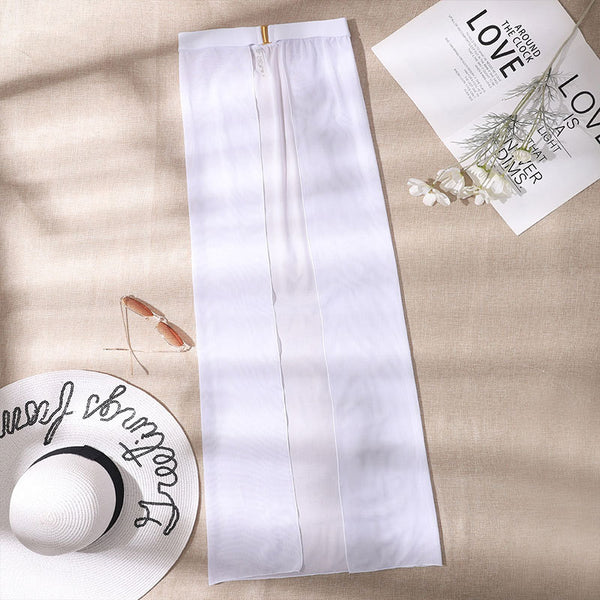 White High-Waisted White Swim Skirt with Gold Buckle Belt – Elegant Long Beach Cover-Up for Women, Ideal for Poolside and Tropical Vacations(Size: L)