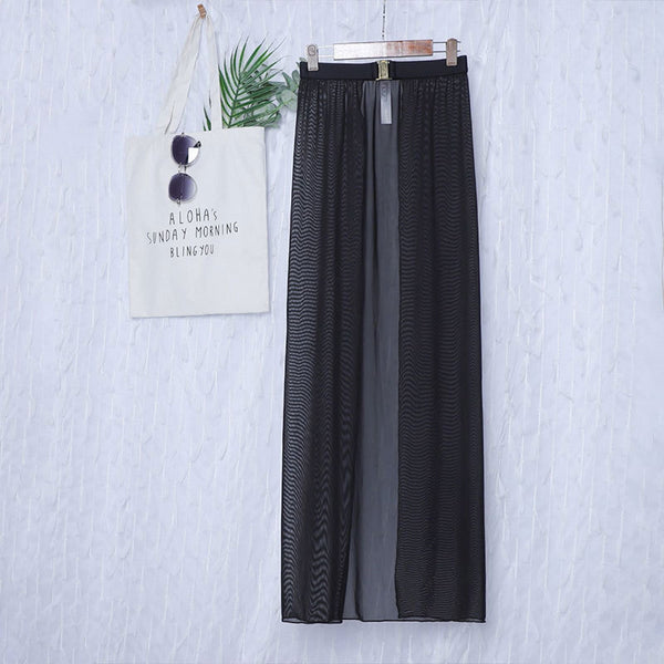 Black High-Waisted White Swim Skirt with Gold Buckle Belt – Elegant Long Beach Cover-Up for Women, Ideal for Poolside and Tropical Vacations(Size: S)