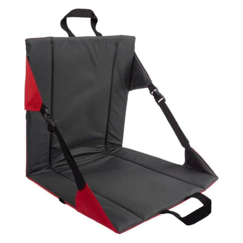 Grey and Red Folding Stadium Seat Cushion with Back Support