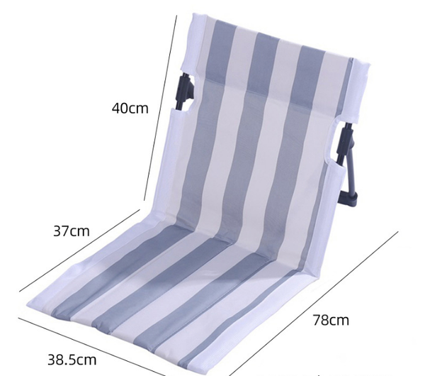 Portable Folding Beach Ground Chair with Back Support Light Blue Striped Lightweight Padded Mat for Camping Picnics Festivals - Standard Model