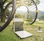 Portable Ground Chair with Back Support - Foldable Outdoor Floor Seat with Sturdy Iron Frame - Beige White Oxford Fabric for Picnics, Festivals & Camping