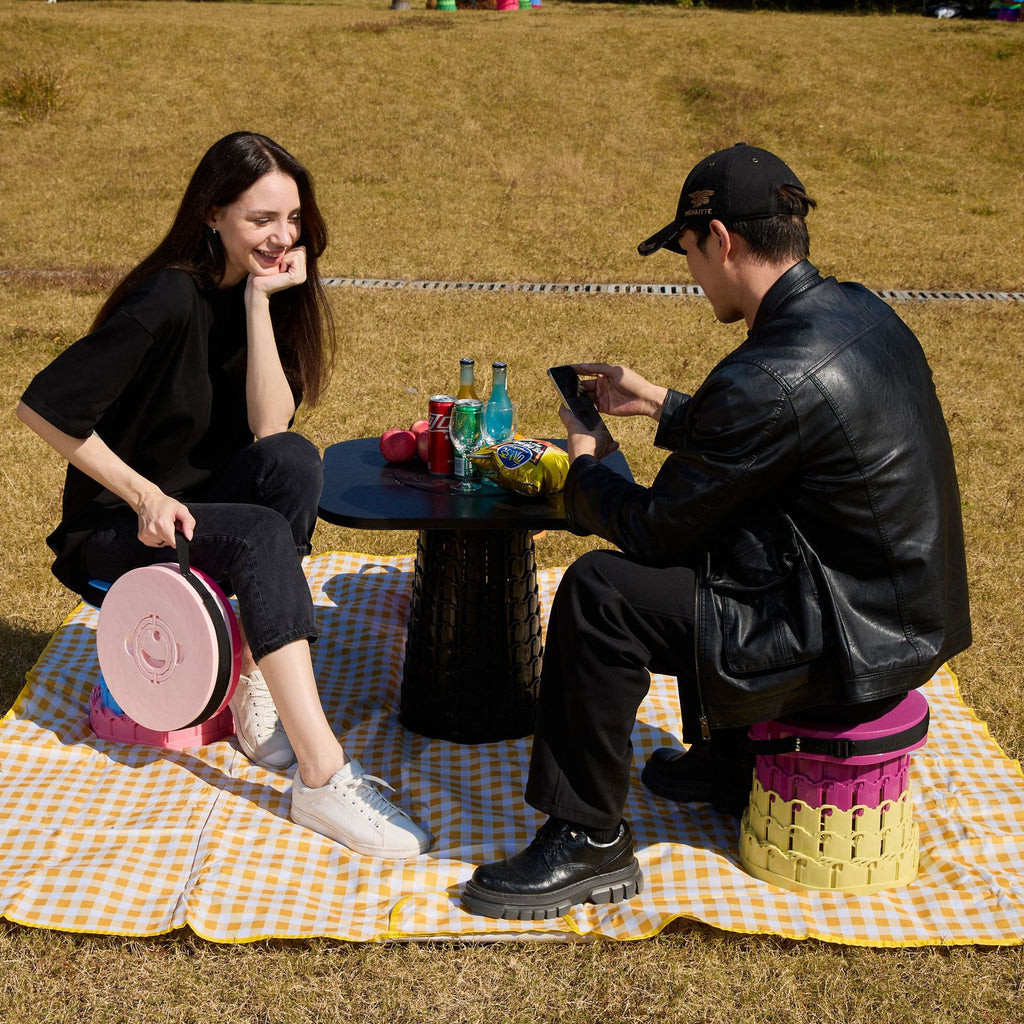 Portable Retractable Stool MAX Gen 8 Telescopic Camping Seat 50cm Tall Extra Wide Heavy Duty Crystal Blue & Wine Red for Fishing & Events