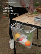 Portable Outdoor Camping Trash Bag Holder Stand Stainless Steel Folding Garbage Bag Rack for Picnic Kitchen and Student Desk Storage Natural
