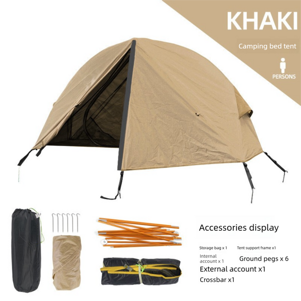 Portable Off-Ground Single Camping Tent with Mosquito Net - Light Khaki