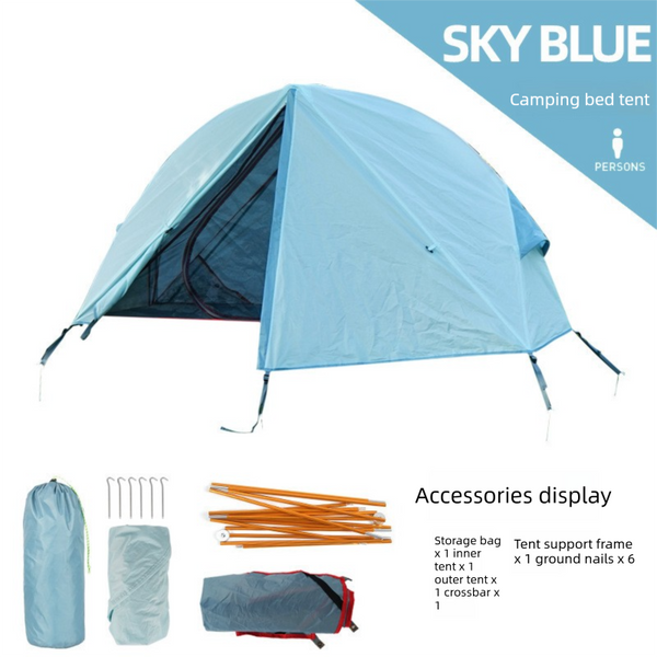 Portable Off-Ground Single Camping Tent with Mosquito Net - Light Blue