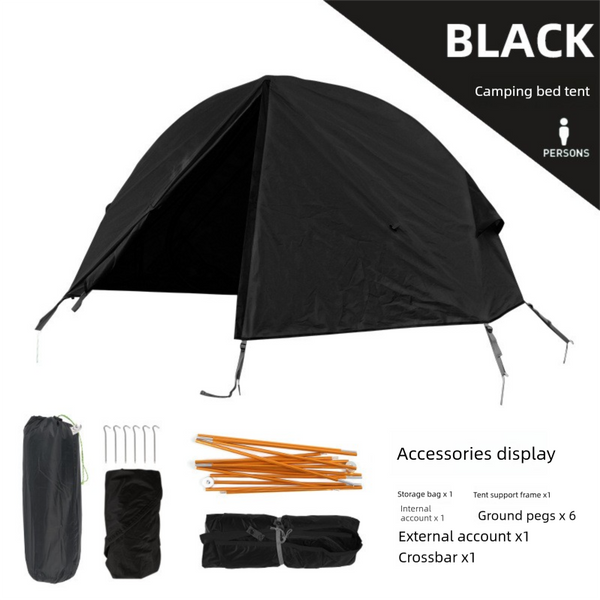 Portable Off-Ground Single Camping Tent with Mosquito Net - Black