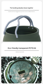 Khaki 1L Portable Collapsible Camping Kettle - Food-Grade Silicone Body with 304 Stainless Steel Base, Compatible with Induction & Gas Stoves