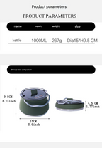 Blue 1L Portable Collapsible Camping Kettle - Food-Grade Silicone Body with 304 Stainless Steel Base, Compatible with Induction & Gas Stoves
