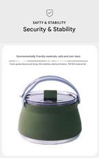Red 1L Portable Collapsible Camping Kettle - Food-Grade Silicone Body with 304 Stainless Steel Base, Compatible with Induction & Gas Stoves