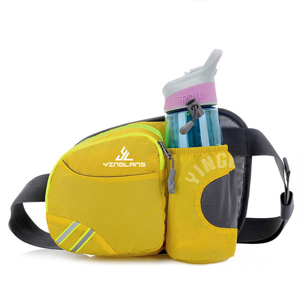 Yellow Lightweight Running Waist Pack with Stable Bottle Holder - Multi-Functional Nylon Sports Fanny Pack for Marathon, Hiking, Cycling & Climbing