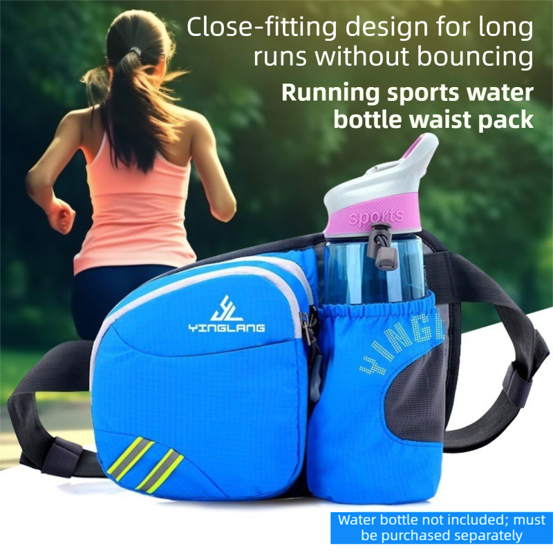 Blue Lightweight Running Waist Pack with Stable Bottle Holder - Multi-Functional Nylon Sports Fanny Pack for Marathon, Hiking, Cycling & Climbing